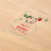 Rustiek Red Strawberry Theme Berry Eerste Verjaard Acryl Uitnodigingen (Laagn)