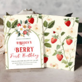 Rustiek Red Strawberry Theme Berry Eerste Verjaard Kaart