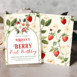 Rustiek Red Strawberry Theme Berry Eerste Verjaard Kaart
