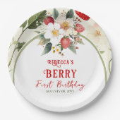 Rustiek Red Strawberry Theme Berry Eerste Verjaard Papieren Bordje (Voorkant)