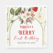 Rustiek Red Strawberry Theme Berry Eerste Verjaard Servet (Voorkant)
