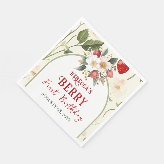 Rustiek Red Strawberry Theme Berry Eerste Verjaard Servet (Hoek)