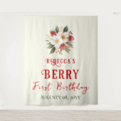 Rustiek Red Strawberry Theme Berry Eerste Verjaard Wandkleed (Voorkant)