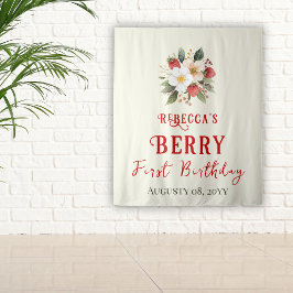 Rustiek Red Strawberry Theme Berry Eerste Verjaard Wandkleed