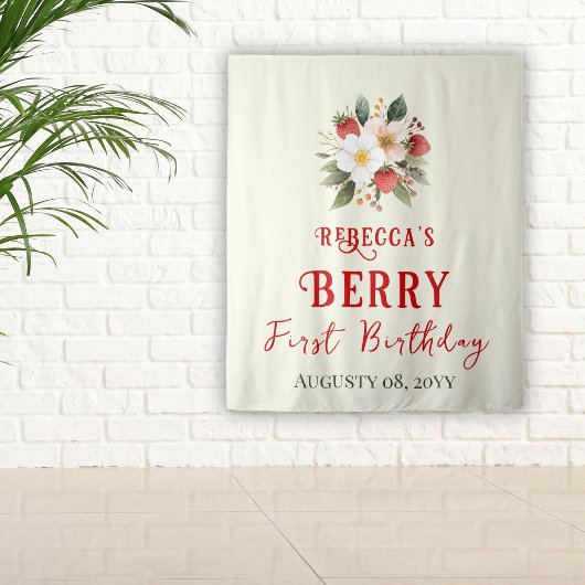 Rustiek Red Strawberry Theme Berry Eerste Verjaard Wandkleed