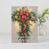Rustiek Religieus Kruis Christelijk Kerstfeest Feestdagenkaart (Staand voorkant)