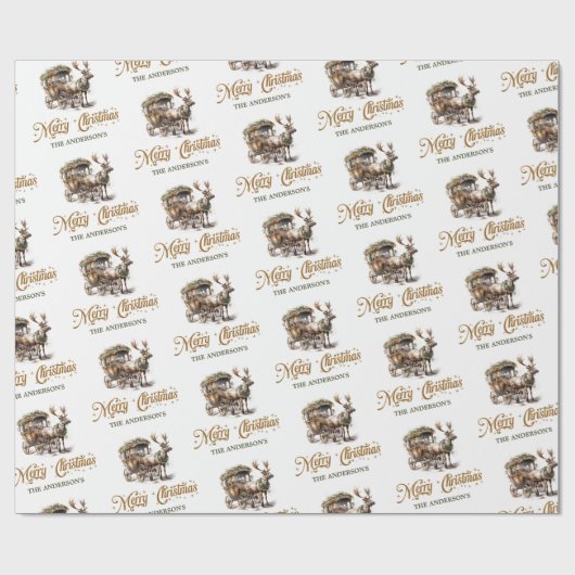 Rustiek rendier en slee groen en goud chic cadeaupapier (Vlak)