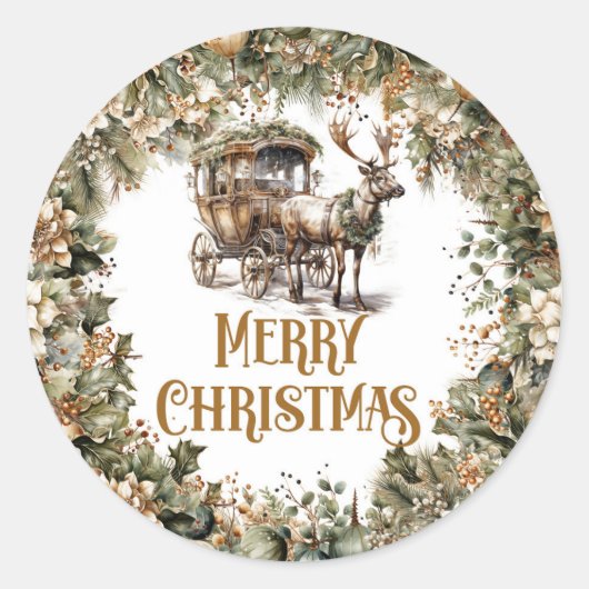 Rustiek rendier en slee groen en goud chic ronde sticker (Voorkant)
