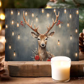 Rustiek rendier met Edison Lights Kerstmis Feestdagen Kaart