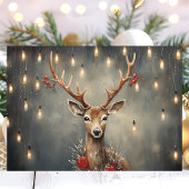 Rustiek rendier met Edison Lights Kerstmis Feestdagen Kaart