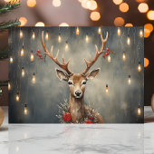 Rustiek rendier met Edison Lights Kerstmis Feestdagen Kaart
