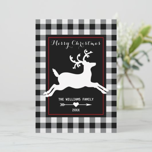 Rustiek Rendier Witte Buffel Geplaagd Kerstmis Feestdagenkaart (Staand voorkant)