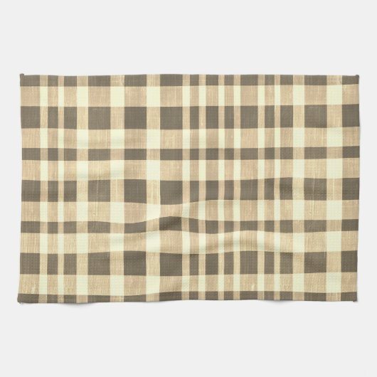 Rustiek Retro Beige Bruin Getextureerd Plaid Patro Theedoek (Horizontaal)