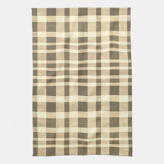 Rustiek Retro Beige Bruin Getextureerd Plaid Patro Theedoek (Verticaal)