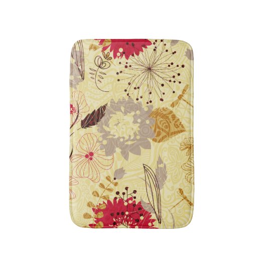 Rustiek retro bloemenpatroon beige en rood badmat (Voorkant Verticaal)