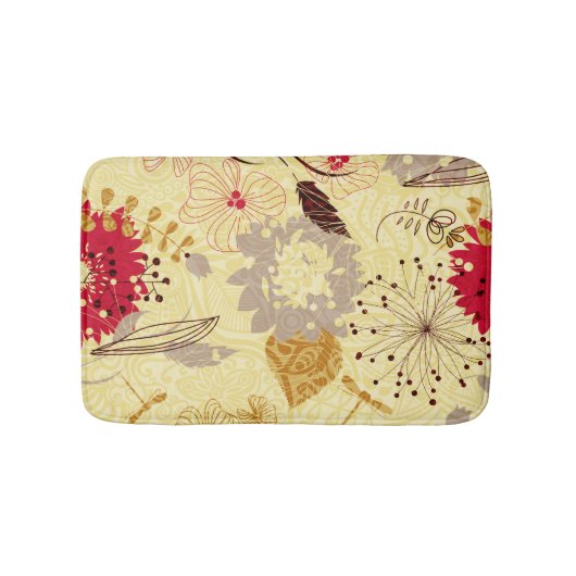 Rustiek retro bloemenpatroon beige en rood badmat (Voorkant)