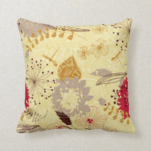 Rustiek retro bloemenpatroon beige en rood kussen