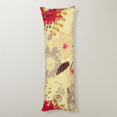 Rustiek retro bloemenpatroon beige en rood lichaamskussen (Achterkant (Verticaal))