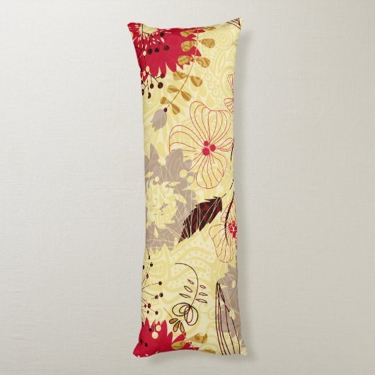 Rustiek retro bloemenpatroon beige en rood lichaamskussen (Achterkant (Verticaal))