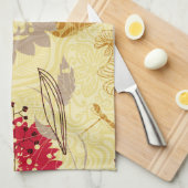 Rustiek retro bloemenpatroon beige en rood theedoek (Quarter Fold)