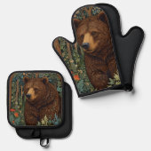 Rustiek retro bruin beer ovenwant & pannenlap set (Voorkant / Achterkant)