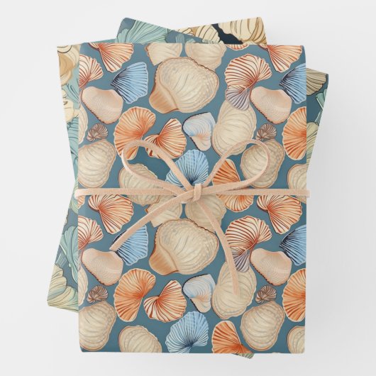 Rustiek Retro Seashell Pattern Inpakpapier Vel (In situ)