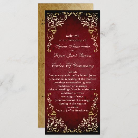 Rustiek rode koninklijke bruiloft programma programmakaart (Voorkant / Achterkant)