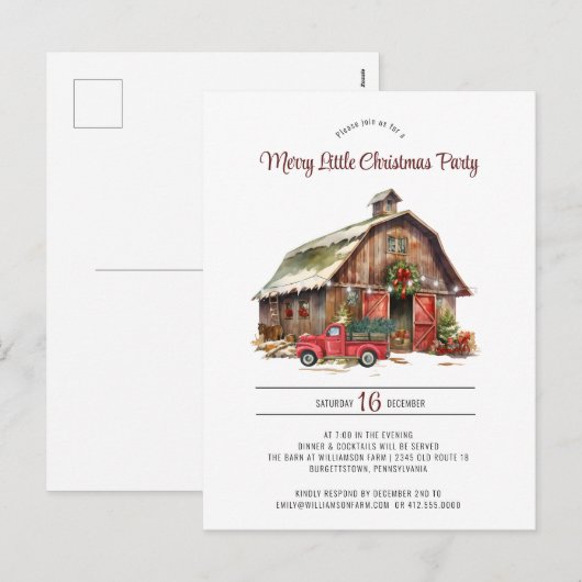 Rustiek Rode Vrachtwagen Barn Kerstfeest Feestdagenkaart (Voorkant / Achterkant)
