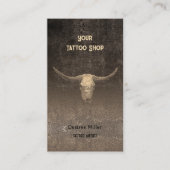 Rustiek Rodeo Bruin Textuur Tattoo Shop Bull Skull Visitekaartje (Voorkant)
