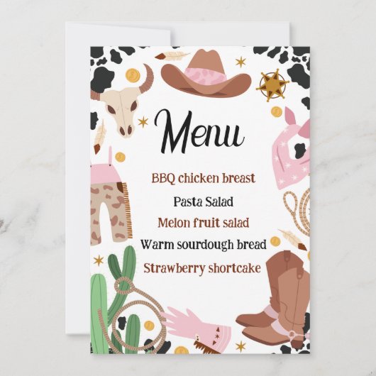Rustiek Rodeo Verjaardag Voedsel Menu Sign Kaart (Voorkant)
