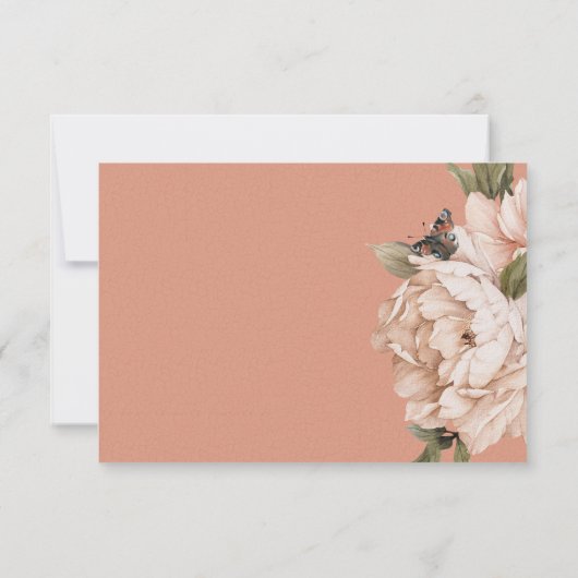 rustiek roest & perzik pioenrozen diner RSVP kaartje (Achterkant)