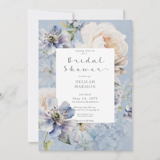 Rustiek Romantisch Blauw & Wit Bloemen Vrijgezelle Kaart (Voorkant)