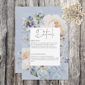 Rustiek Romantisch Dusty Blauw Wit Bloemen Details Informatiekaartje