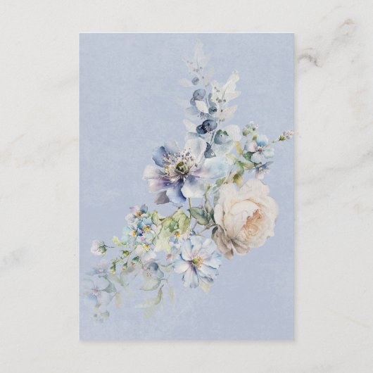 Rustiek Romantisch Dusty Blauw Wit Bloemen Details Informatiekaartje (Achterkant)