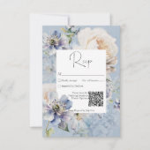 Rustiek Romantisch Dusty Blauw Wit Bloemen RSVP Kaartje (Voorkant)