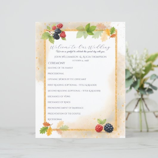 Rustiek Romantisch Herfst Berry Wedding Programma (Staand voorkant)