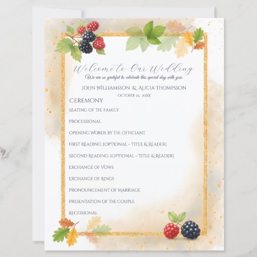 Rustiek Romantisch Herfst Berry Wedding Programma (Voorkant)