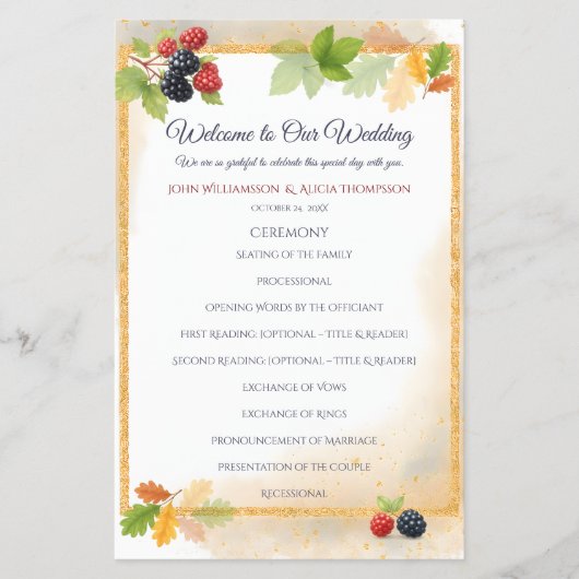 Rustiek Romantisch Herfst Berry Wedding Programma Flyer (Voorkant)