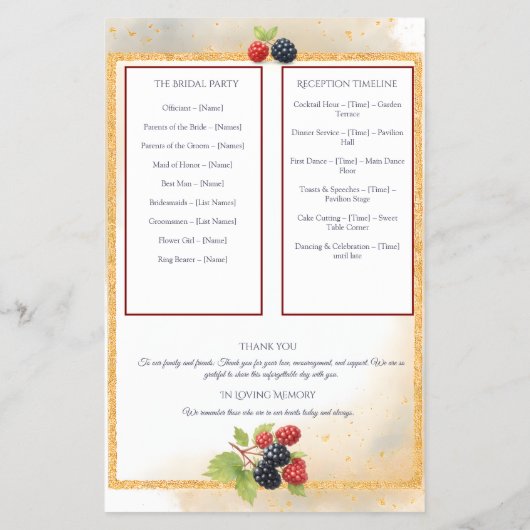Rustiek Romantisch Herfst Berry Wedding Programma Flyer