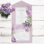 Rustiek Romantisch Paarse & Sage Lilacs Diner All In One Uitnodiging