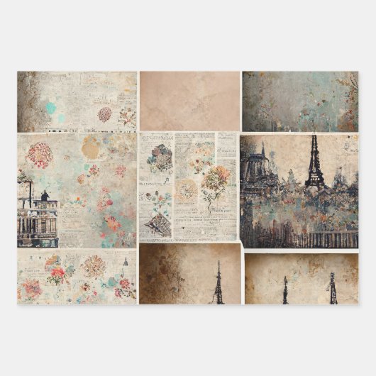 rustiek romantisch parijs inpakpapier vel (Voorkant 2)
