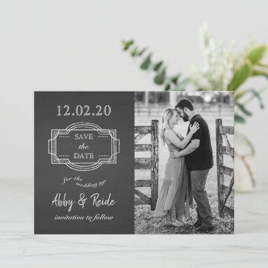 Rustiek Romantisch Zwart & Wit Foto Save the Date (Staand voorkant)