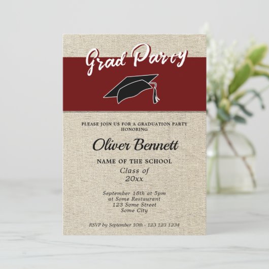 Rustiek rood Afstuderen Pet afstudeerfeest Kaart (Staand voorkant)