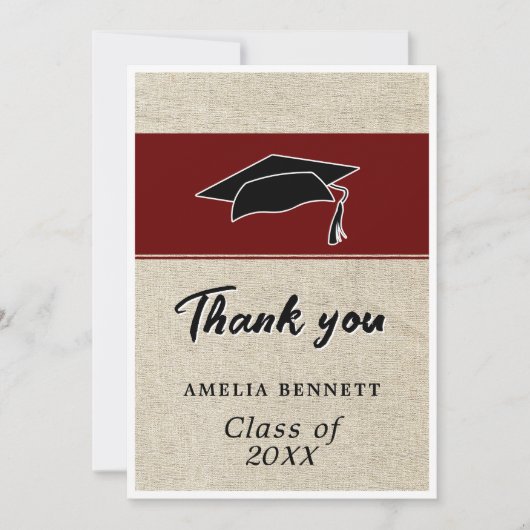 Rustiek Rood Afstuderen Pet Afstuderen Bedankkaart (Voorkant)