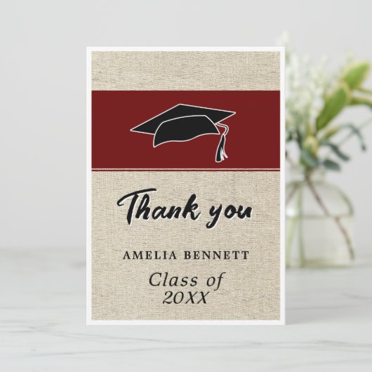 Rustiek Rood Afstuderen Pet Afstuderen Bedankkaart (Staand voorkant)