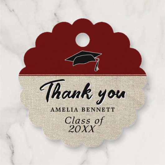 Rustiek Rood Afstuderen Pet Afstuderen Dank u Bedankjes Labels (Achterkant)