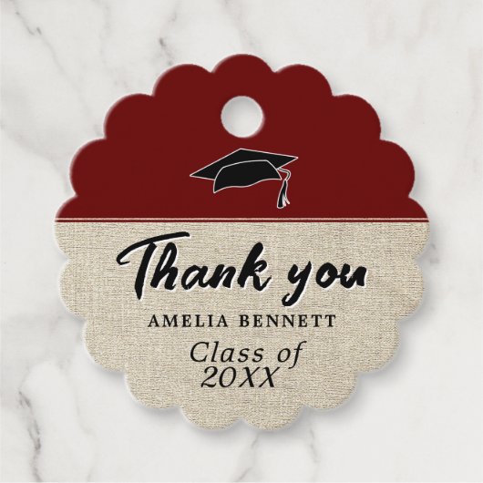 Rustiek Rood Afstuderen Pet Afstuderen Dank u Bedankjes Labels (Voorkant)