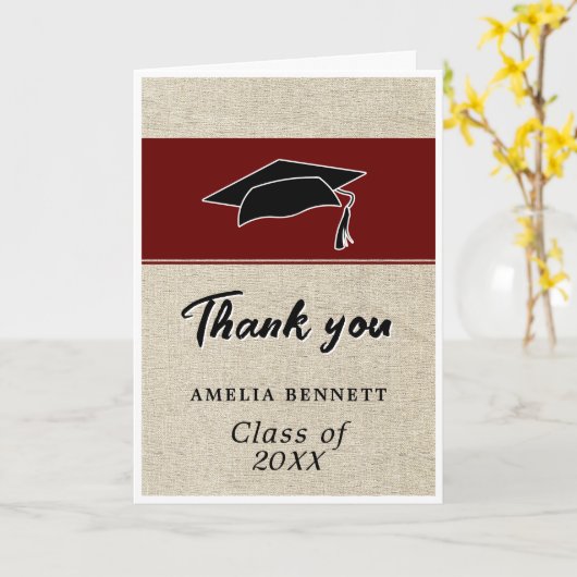 Rustiek Rood Afstuderen Pet Afstuderen Dank u Kaart (Gele Bloem)