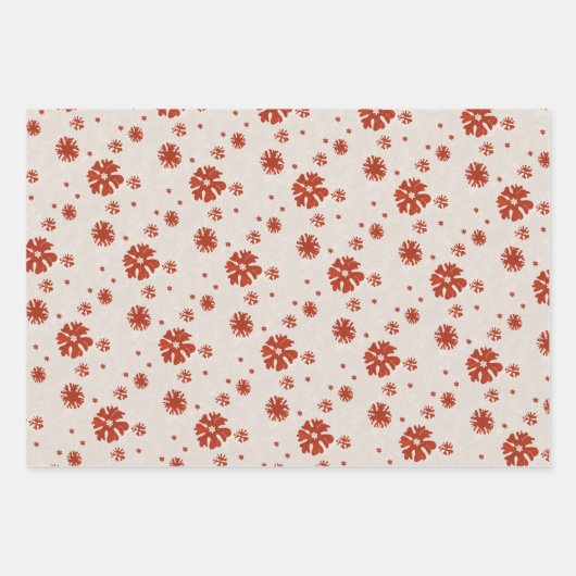 Rustiek Rood & Beige Sneeuwvlok Kerst Inpakpapier Vel (Voorkant)
