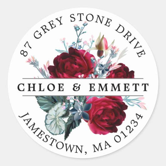 Rustiek rood bloemig retour adres label (Voorkant)